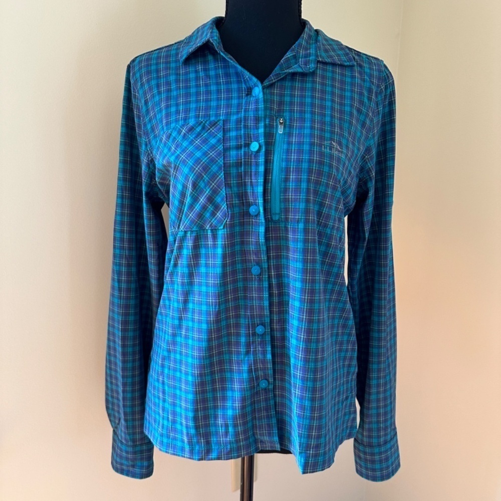 *L.L. BEAN* Blue x Green Plaid Long Sleeve Button Down Size XS
